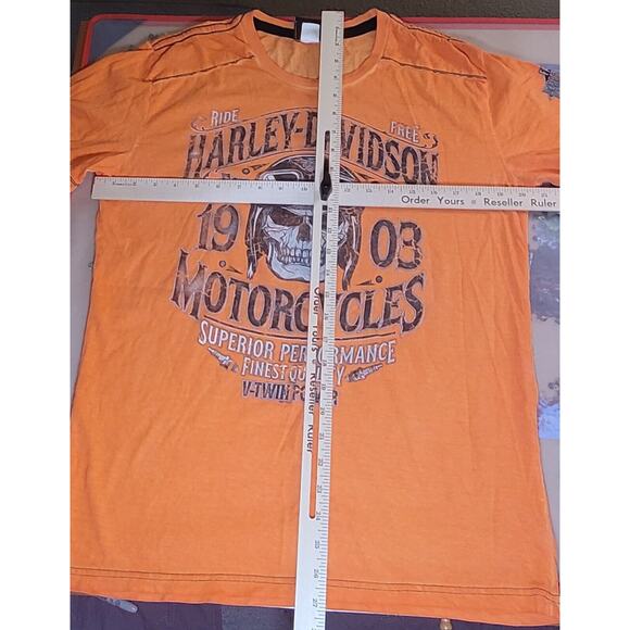 Harley-Davidson Men’s Small T-Shirt Orange Skull Palm Beach FL EUC - Picture 10 of 10